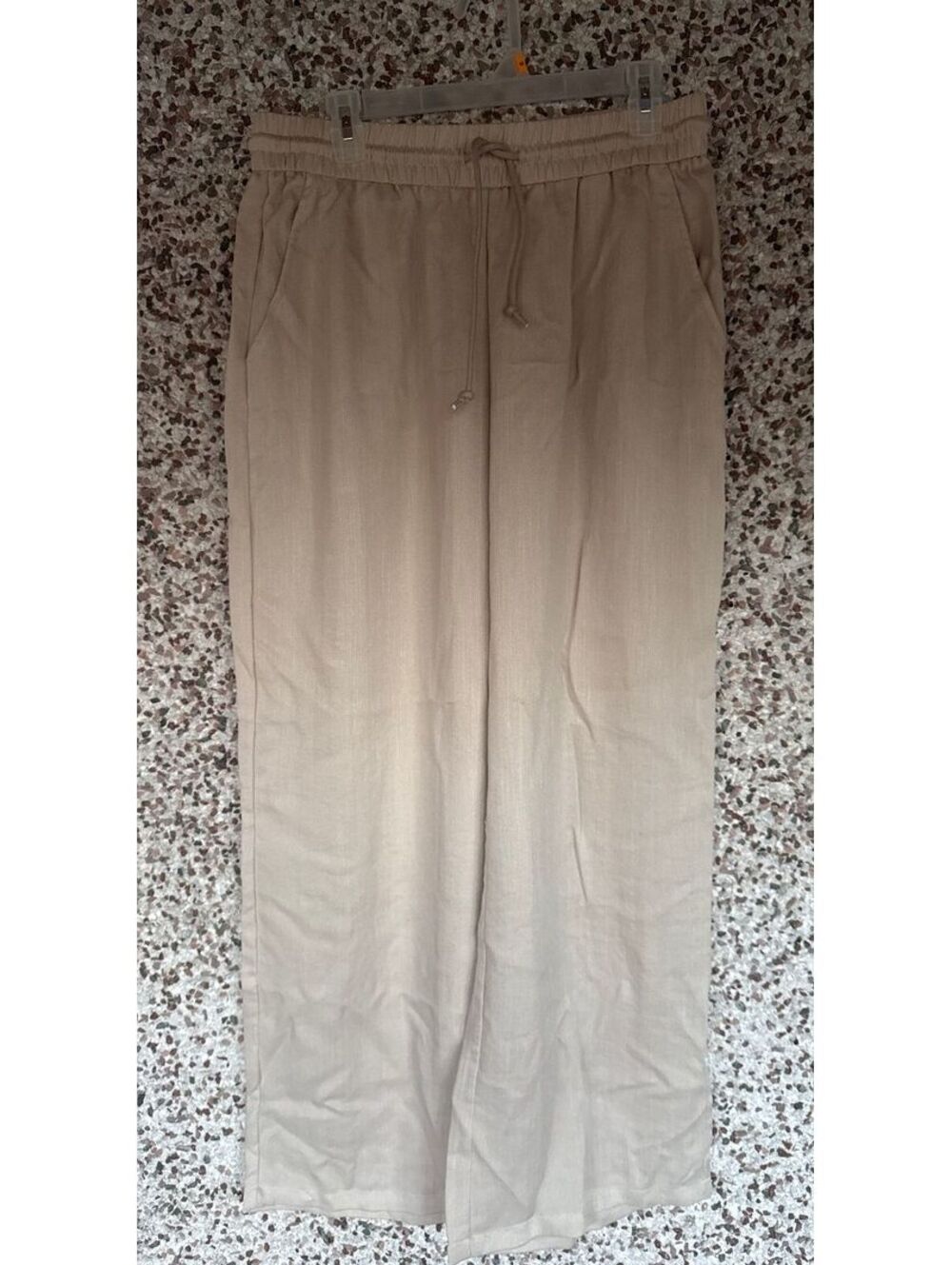 NWT Halara Wide Leg Linen Feel Pants Tan Khaki High Waist Size L Tall